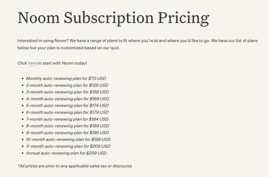 Noom Pricing